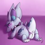  2017 anus blue_skin blush buckteeth butt claws collar english_text female feral humanoid_pussy nidoran nidoran♀ nintendo nude pok&eacute;mon purple_background purple_eyes pussy shikaro signature simple_background smile solo spiked_collar spikes spots teeth text toe_claws tongue video_games 