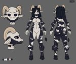  anthro black_hair bovine breasts butt cattle female fur hair hooves horn invalid_tag looking_at_viewer mammal model_sheet nude pose punishedkom simple_background smile solo spots standing wide_hips 