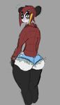  anthro bear big_butt black_eyes blush butt clothed clothing cuntboy embaraced emberessed hair intersex invalid_color invalid_tag korowan mammal panda red_hair solo thick_thighs toxicempress3 wide_hips 