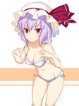  bow bow_panties bra breasts groin hair_between_eyes hat ikomochi lavender_hair leaning_forward light_smile mob_cap navel no_wings panties red_eyes remilia_scarlet short_hair small_breasts solo stomach strap_slip touhou underwear underwear_only white_bra white_panties 