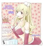  bikini_top birthday birthday_cake blonde_hair breasts cake candle character_name cleavage cream cream_on_face dated detached_sleeves floral_background food food_on_face fruit fur_trim hair_ornament hairclip happy_birthday highres large_breasts long_hair looking_at_viewer midriff navel ponytail red_eyes santa_costume shiraishi_urara signature solo strawberry tasting tongue tongue_out x_hair_ornament yamada-kun_to_7-nin_no_majo yoshikawa_miki 