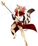  anthro clothed clothing feline fur hair male mammal melee_weapon myloveless polearm solo spear standing underwear watermark weapon 