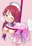  bdsm blush bondage bound breasts groping hair_ornament hairclip hat heavy_breathing long_hair love_live! love_live!_sunshine!! medium_breasts nipples no_bra nurse nurse_cap open_clothes open_shirt red_hair robin16 sakurauchi_riko shirt wince yellow_eyes 