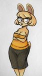  2017 anthro breasts buckteeth cleavage clothed clothing crossed_arms disney eyewear fan_character female glasses inkyfrog lagomorph mammal maxine_d&#039;lapin rabbit simple_background solo teeth traditional_media_(artwork) white_background zootopia 