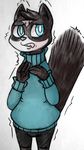  2017 anthro clothed clothing cute_fangs disney fan_character inkyfrog male mammal mustelid percy_vison polecat shaking shivering shy simple_background solo teal_eyes traditional_media_(artwork) white_background zootopia 