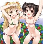  :d akagi_miria arm_behind_head armpits arms_up ball_pit bandeau bare_shoulders bikini black_hair blonde_hair blush brown_eyes collarbone fang flat_chest idolmaster idolmaster_cinderella_girls jougasaki_rika kure_masahiro long_hair looking_at_viewer micro_bikini multiple_girls navel o-ring o-ring_bikini o-ring_top open_mouth scrunchie shiny shiny_hair side-tie_bikini skindentation smile star strap_slip swimsuit two_side_up yellow_eyes 