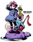  1girl blue_eyes duster_(mother) frog hood hoodie kumatora mother_(game) mother_3 nanamako pink_hair rope_snake short_hair smile 