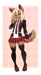  anthro canine clothed clothing girly hair long_hair looking_at_viewer male mammal one_eye_closed peace_sign_(disambiguation) re-sublimity-kun school_uniform solo specied:mammal uniform wink wolf zera_(zerarick) 