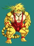  2017 abs anthro biceps big_muscles clothed clothing digital_media_(artwork) feline fur hunmut magan male mammal muscular muscular_male nipples pecs simple_background solo tiger tokyo_afterschool_summoners video_games 