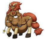  2017 alpha_channel arrow bandage belly big_belly big_breasts bow_(weapon) breasts breath_of_the_wild centaur convenient_censorship equine equine_taur female fur glowing glowing_eyes green_sclera hair hooves huge_breasts hyper hyper_belly long_hair lynel mammal navel nintendo nude pregnant ranged_weapon red_fur red_hair riddleaugust sharp_teeth solo taur teeth the_legend_of_zelda video_games weapon white_eyes 