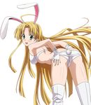  animal_ears asia_argento bent_over blonde_hair boots bra breasts bunny_ears bunny_tail eyebrows_visible_through_hair fake_animal_ears fingerless_gloves floating_hair gloves green_eyes high_school_dxd long_hair looking_at_viewer medium_breasts open_mouth panties shiny shiny_skin sideboob solo standing tail thigh_boots thighhighs transparent_background underwear underwear_only very_long_hair white_bra white_footwear white_gloves white_panties 