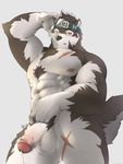  2017 5_fingers abs anthro armpits balls biceps big_muscles black_nose body_hair canine cheek_tuft chest_hair chest_tuft claws countershade_face countershade_tail countershade_torso dripping essentialryu fluffy fluffy_tail fur grey_background grey_fur hair half-erect hi_res horkeukamui humanoid_hands humanoid_penis inner_ear_fluff looking_at_viewer male mammal multicolored_fur multicolored_hair muscular nipples nude partially_retracted_foreskin pecs penis perineum pink_nipples pointy_ears precum pubes scar simple_background solo standing tokyo_afterschool_summoners tuft two_tone_fur two_tone_hair two_tone_tail uncut white_balls white_claws white_countershading white_fur wolf yellow_eyes 