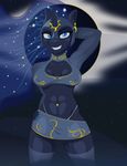  2017 abs anthro armor bajanic blue_eyes breasts clothing ear_piercing equine erect_nipples female friendship_is_magic helmet horn legwear looking_at_viewer mammal my_little_pony nightmare_moon_(mlp) nipples panties piercing piersing skirt smile solo thigh_highs thong underwear unicorn white_underwear 