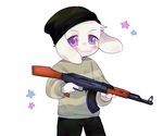  2017 ak-47 asriel_dreemurr assault_rifle beanie blush boss_monster caprine clothing crybleat fur goat gun hat holding_object holding_weapon long_ears male mammal ranged_weapon rifle solo star sweater undertale video_games weapon white_fur 