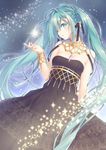  alternate_costume aqua_eyes aqua_hair bad_id bad_pixiv_id black_dress braid commentary_request dress hatsune_miku levka long_hair solo twintails very_long_hair vocaloid 