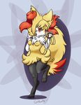  anthro blush braixen breasts coffeefly colar female leash nintendo pok&eacute;mon pussy red_eyes solo standing video_games 