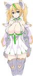  areola_slip areolae bare_shoulders blonde_hair blue_eyes blush breasts cleavage gene_(pso2) goban green_hair hair_between_eyes highres large_breasts long_hair looking_at_viewer multicolored_hair open_mouth phantasy_star phantasy_star_online_2 simple_background sketch solo thigh_gap thighhighs twintails white_background zettai_ryouiki 