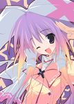  absurdres hair_ribbon highres karory nanahoshi_shuri one_eye_closed purple_eyes ribbon salute solo supreme_candy 