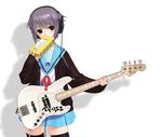  atelier_z_(guitar) bad_id bad_pixiv_id bass_guitar brown_eyes cardigan headphones highres instrument kita_high_school_uniform nagato_yuki sano_toshihide school_uniform serafuku short_hair silver_hair solo suzumiya_haruhi_no_yuuutsu thighhighs tissue tissue_box tissue_princess zettai_ryouiki 