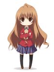  aisaka_taiga brown_eyes brown_hair cat chibi kohinata_sora long_hair oohashi_high_school_uniform school_uniform solo thighhighs toradora! 