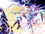  bug butterfly haru_aki insect japanese_clothes kamui_gakupo long_hair male_focus nail_polish purple_hair solo sword very_long_hair vocaloid weapon 