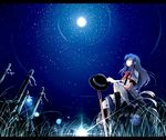  bad_id bad_pixiv_id blue_hair boots hat hinanawi_tenshi long_hair long_skirt moon nejime night pantyhose sitting skirt solo star sword sword_of_hisou touhou weapon white_legwear 