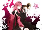  bad_id bad_pixiv_id blue_eyes breasts deer dress elbow_gloves flugelhorn garters gloves hair_ornament hairband hatsuko highres instrument jewelry large_breasts long_hair megurine_luka necklace pearl pearl_necklace pink_hair side_slit solo star very_long_hair vocaloid 