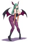  1girl bare_shoulders breasts cleavage devil-v green_eyes green_hair large_breasts long_hair morrigan_aensland simple_background solo vampire_(game) white_background 