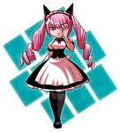  akiha_rumiho animal_ears black_legwear cat_ears drill_hair full_body hand_over_eye long_hair maid maid_headdress mary_cagle pantyhose pink_eyes pink_hair solo steins;gate twin_drills underbust 