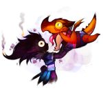  1girl alternate_costume alternate_hair_color blue_skin burnt_hair dragon dragon_tamer_tristana fur_trim jewelry league_of_legends necklace official_art open_mouth pointy_ears purple_hair tristana yordle 
