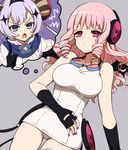  :o akasata bangs bare_shoulders black_gloves drill_locks fingerless_gloves gloves goggles goggles_around_neck grey_background headphones long_hair mahou_shoujo_ikusei_keikaku mahou_shoujo_ikusei_keikaku_unmarked multiple_girls nail_polish pink_eyes pink_hair pink_nails purple_eyes ruler_(mahoiku) school_swimsuit simple_background swim_swim swimsuit thinking v-shaped_eyebrows wavy_hair white_school_swimsuit white_swimsuit 