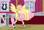  2017 absurd_res anjuneko anthro anthrofied areola armwear badgerben big_breasts breasts clothing cowbell cutie_mark elbow_gloves equine female fluttershy_(mlp) friendship_is_magic gloves hair hi_res huge_breasts hyper hyper_breasts legwear mammal my_little_pony nipples pegasus pink_hair solo spread_wings thigh_highs tongue tongue_out wings 