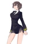  alternate_costume brown_eyes brown_hair commentary_request highres kaga_(jmsdf) kaga_(kantai_collection) kantai_collection military military_uniform shunjuu_suguru side_ponytail uniform 