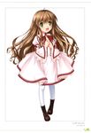  :d absurdres ahoge braid brown_hair dress floating_hair flower full_body green_eyes hair_flower hair_ornament highres hinoue_itaru kanbe_kotori long_hair looking_at_viewer neck_ribbon open_mouth page_number pink_dress red_ribbon rewrite ribbon short_dress simple_background smile solo standing sunflower thighhighs very_long_hair white_background white_legwear 