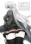  airplane_wing bad_id bad_pixiv_id black_legwear coat dakku_(ogitsune) english eyebrows_visible_through_hair f-4_phantom_ii gloves grey_eyes grey_hair grey_jacket jacket leaning_forward long_hair machinery mecha_musume military military_jacket military_uniform miniskirt original panties pantyshot pantyshot_(standing) pointy_ears skirt standing thighhighs underwear uniform wings 