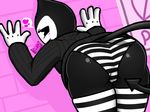  &lt;3 2017 bendy bendy_and_the_ink_machine black_body butt camel_toe clothed clothing datfurrydude demon female gloves humanoid legwear looking_at_viewer not_furry panties pink_background planks presenting presenting_hindquarters simple_background sitting spade_tail stockings striped_clothing striped_legwear striped_panties striped_stockings stripes sweater thigh_highs turtleneck underwear 