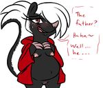  2017 anthro areola belly big_belly blush breasts claws clothing crossgender dialogue disney english_text fan_character female hair hair_over_eye hand_on_breast hoodie hugh_muskroura inkyfrog mammal nipples open_hoodie open_mouth open_smile pregnant pussy red_eyes simple_background skunk smile solo sweat sweatdrop text white_background zootopia 