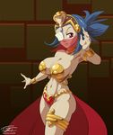  1girl armpits bare_shoulders bikini blue_hair breasts eric_toner large_breasts looking_at_viewer navel scar shantae shantae_(cosplay) skullgirls tiara valentine_(skullgirls) 