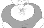 angelthecatgirl anthro between_breasts big_breasts breasts cat cleavage clothed clothing eevee feline female hair male male/female mammal micro monochrome nintendo pok&eacute;mon shirt size_difference smile video_games 