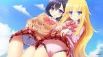  :o bangs blonde_hair blue_eyes blue_panties blush bow bow_panties bowtie brown_sweater cameltoe cardigan circle_name cloud cloudy_sky commentary_request cowboy_shot crotch_seam day dress_shirt dutch_angle eyebrows_visible_through_hair frilled_panties frills gabriel_dropout hair_ornament lifted_by_self liya long_hair looking_at_viewer miniskirt multiple_girls open_mouth outdoors panties parted_lips pink_panties plaid plaid_skirt purple_eyes purple_hair red_neckwear red_skirt ribbon-trimmed_panties school_uniform shirt short_hair skirt skirt_lift sky standing sweater tenma_gabriel_white thigh_gap tsukinose_vignette_april underwear very_long_hair white_shirt wing_collar x_hair_ornament yumehiko 