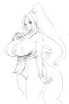  1girl bonten breasts curvy fatal_fury female gigantic_breasts japanese_clothes long_hair looking_at_viewer monochrome nipples ponytail shiranui_mai sideboob simple_background sketch solo thong traditional_media 