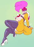  big_breasts breasts buxbi cleavage clothed clothing english_text fan_character female hair horn koopa leggings legwear looking_at_viewer mandy_koopa mario_bros mohawk nintendo piercing pink_hair rubber scales scalie signature solo text thick_thighs video_games yellow_scales 