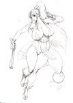  1girl bonten breasts curvy fatal_fury female full_body huge_breasts japanese_clothes long_hair looking_at_viewer monochrome nipples ponytail shiranui_mai sideboob simple_background sketch solo thong traditional_media 