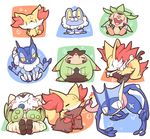  amphibian anthro berry blush braixen bubble canine chesnaught chespin delphox eating eyes_closed fennekin feral fire food froakie frogadier fruit fur greninja leaf mammal nettsuu nintendo open_mouth pok&eacute;mon quilladin shapes simple_background stick tongue tongue_out video_games white_background 