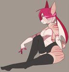  anthro bat breasts clothed clothing female legwear mammal polywomple sitting smile solo thigh_highs wings 