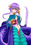  1girl artist_request basilisk_(monster_girl_encyclopedia) breasts female lamia mask monster_girl monster_girl_encyclopedia navel open_mouth purple_hair red_eyes scales solo tagme 
