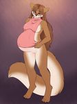  ajna anthro blush bottomless canine clothed clothing eyewear female glasses looking_at_viewer mammal pregnant pussy solo standing 