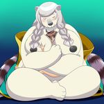  2017 ambiguous_gender areola bear big_breasts black_areola black_nipples blush breasts brown_hair eyes_closed female fur hair hug huge_breasts human larger_female lonbluewolf mammal nipples nude open_mouth polar_bear size_difference teeth white_fur white_hair 