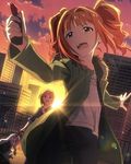  at_gunpoint bomb bound brown_hair building city detonator distress formal frills green_jacket gun idolmaster idolmaster_(classic) idolmaster_million_live! jacket long_hair momose_rio multiple_girls official_art orange_hair rope shijou_takane shirt sidelocks silver_hair skyscraper sleeves_folded_up suit surprised takatsuki_yayoi tied_up twintails weapon white_shirt 