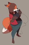  anthro canine clothed clothing dutch_angle female fox fur hair mammal microphone open_mouth polywomple slightly_chubby smile solo standing 